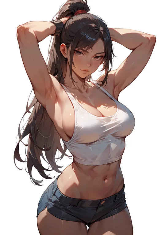 masterpiece, best quality, score_7, safe, fighter's history, solo, simple background — by k3scat, made with ComfyUI