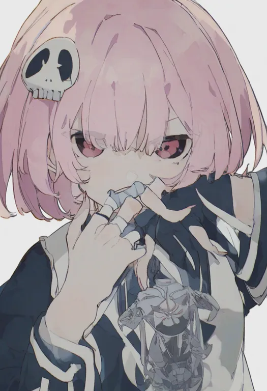 masterpiece, best quality, general, skull hair ornament, 1girl, solo, simple background — by k3scat, made with ComfyUI