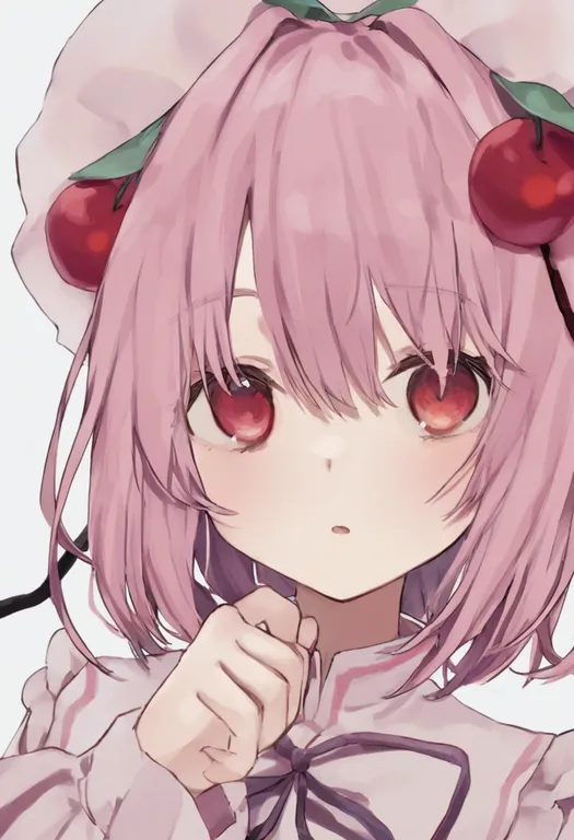 masterpiece, best quality, general, cherry hair ornament, 1girl, solo, simple background — by k3scat, made with ComfyUI