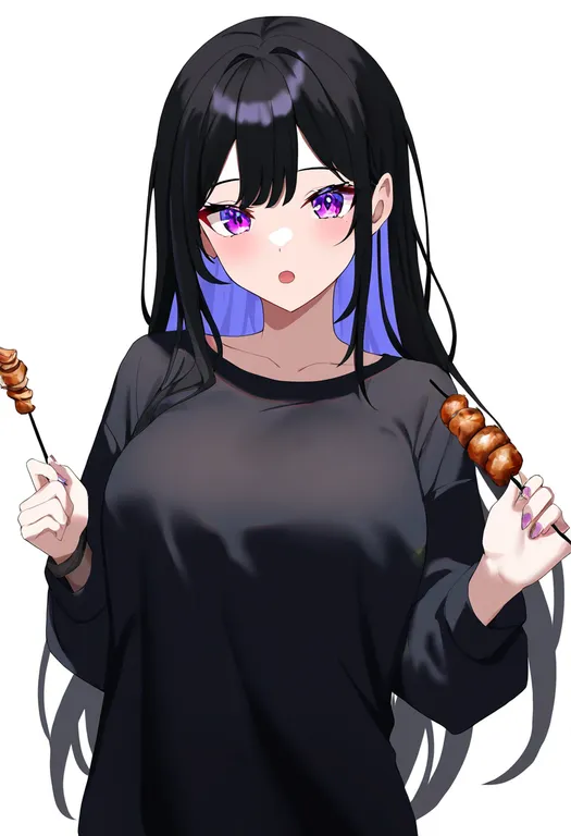masterpiece, best quality, newest, absurdres, highres, safe, skewer, 1girl, solo, simple_background — by k3scat, made with ComfyUI