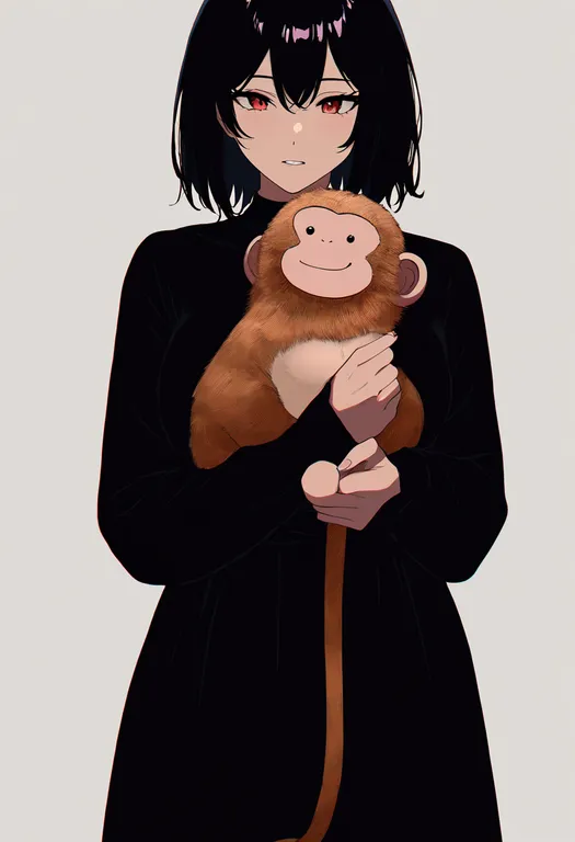 masterpiece, best quality, newest, absurdres, highres, safe, monkey, 1girl, solo, simple_background — by k3scat, made with ComfyUI