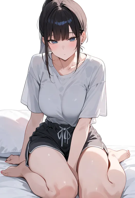 masterpiece, best quality, score_7, safe, pillow, 1girl, solo, simple background — by k3scat, made with ComfyUI
