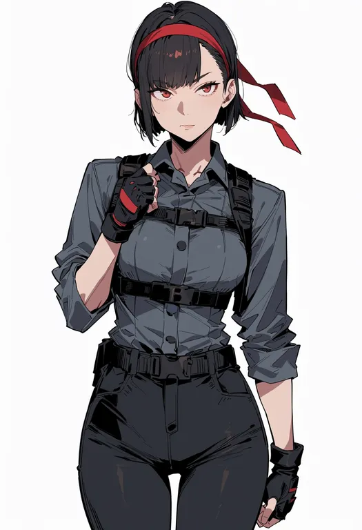 masterpiece, best quality, score_7, safe, red headband, 1girl, solo, simple background — by k3scat, made with ComfyUI