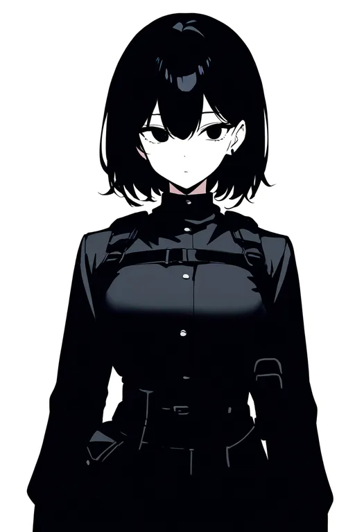 masterpiece, best quality, newest, absurdres, highres, safe, shoulder_holster, 1girl, solo, simple_background — by k3scat, made with ComfyUI