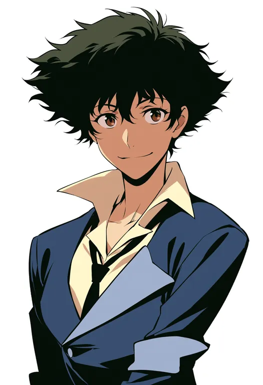 masterpiece, best quality, score_7, safe, ein (cowboy bebop), cowboy bebop, solo, upper body, simple background — by k3scat, made with ComfyUI