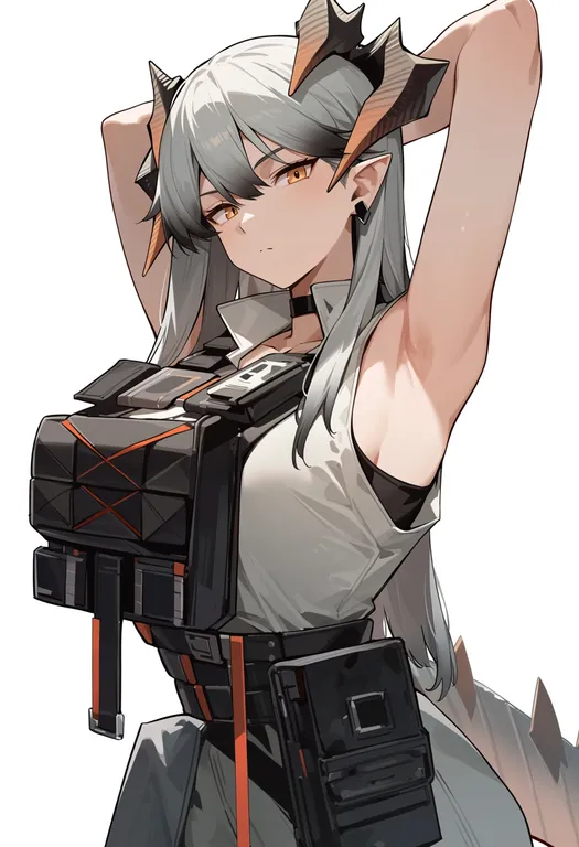 masterpiece, best quality, score_7, safe, saria (arknights), arknights, solo, upper body, simple background — by k3scat, made with ComfyUI