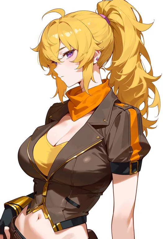 masterpiece, best quality, score_7, safe, yang xiao long, solo, upper body, simple background — by k3scat, made with ComfyUI