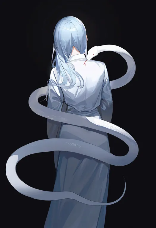 masterpiece, best quality, newest, absurdres, highres, safe, white_snake, 1girl, solo, simple_background — by k3scat, made with ComfyUI