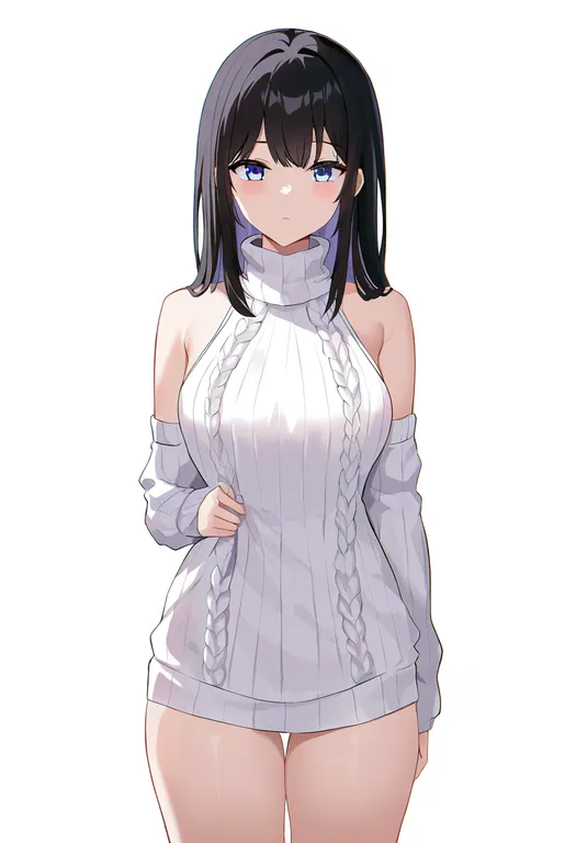 masterpiece, best quality, newest, absurdres, highres, safe, virgin_destroyer_sweater, 1girl, solo, simple_background — by k3scat, made with ComfyUI