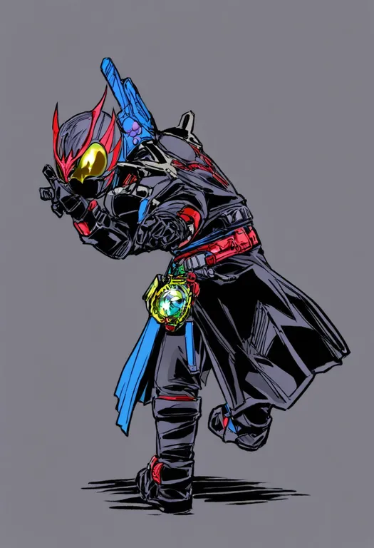 masterpiece, best quality, general, kamen rider ooo (series), solo, simple background — by k3scat, made with ComfyUI