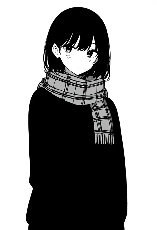 masterpiece, best quality, newest, absurdres, highres, safe, plaid_scarf, 1girl, solo, simple_background — by k3scat, made with ComfyUI