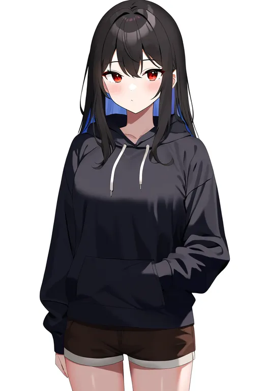 masterpiece, best quality, newest, absurdres, highres, safe, brown_shorts, 1girl, solo, simple_background — by k3scat, made with ComfyUI