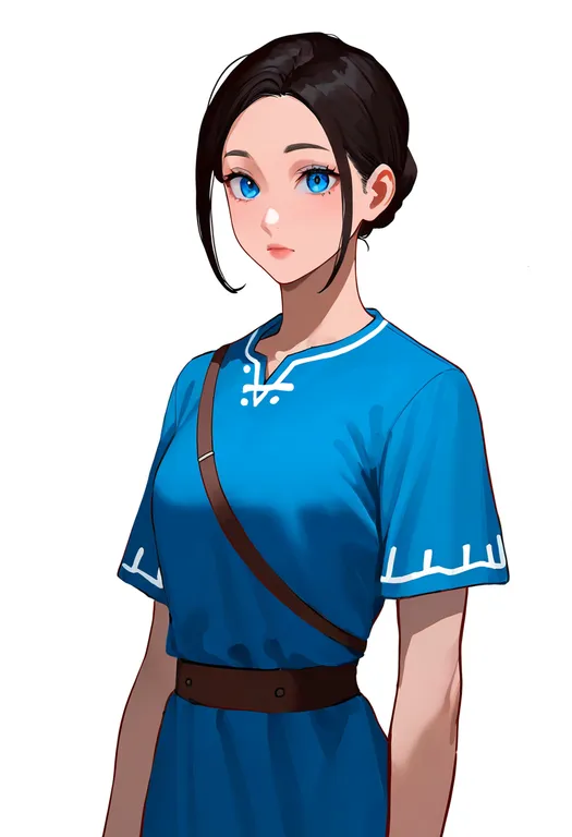 masterpiece, best quality, newest, absurdres, highres, safe, blue_tunic, 1girl, solo, simple_background — by k3scat, made with ComfyUI