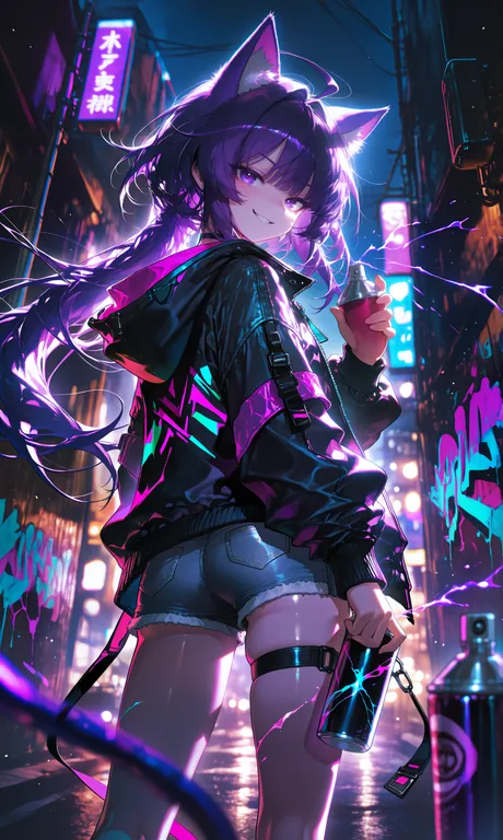 masterpiece, best quality, absurdres, newest, highres, 1girl, nekomimi, cat ears, long purple hair, purple eyes, slim bo