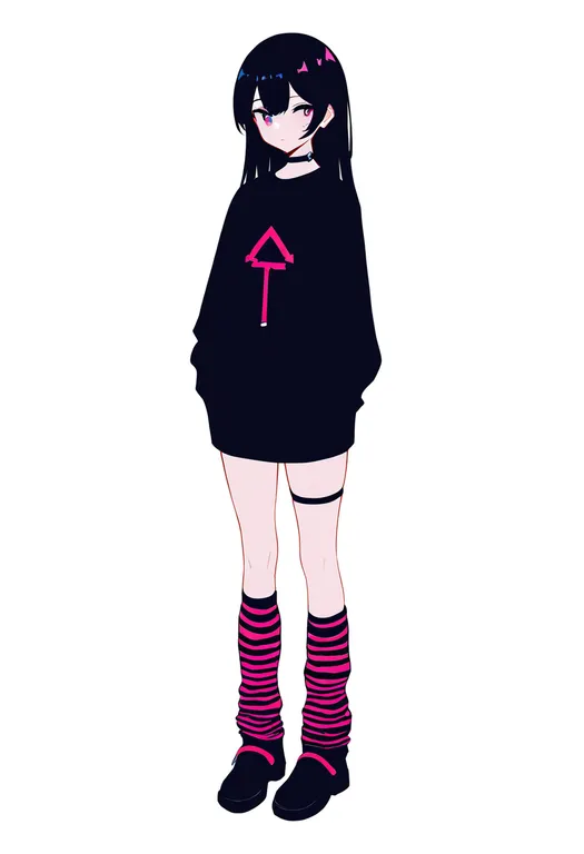 masterpiece, best quality, newest, absurdres, highres, safe, striped_leg_warmers, 1girl, solo, simple_background — by k3scat, made with ComfyUI