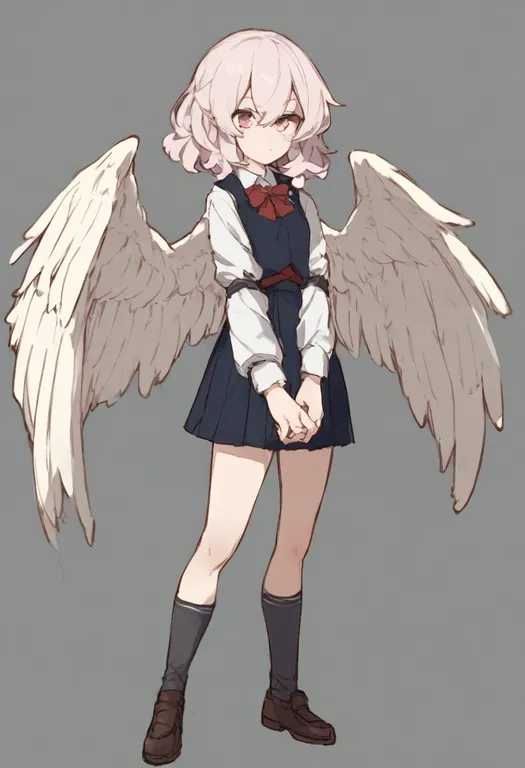 masterpiece, best quality, general, feathered wings, 1girl, solo, full body, simple background — by k3scat, made with ComfyUI