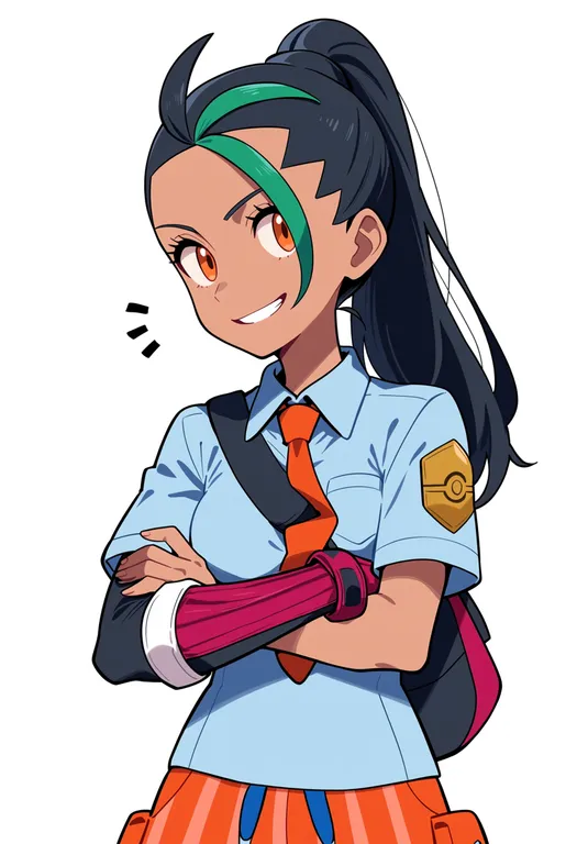 masterpiece, best quality, score_7, safe, nemona (pokemon), pokemon, solo, upper body, simple background — by k3scat, made with ComfyUI