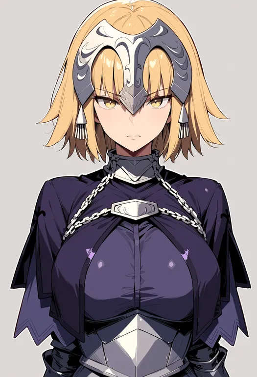 masterpiece, best quality, score_7, safe, jeanne d'arc (ruler) (fate), solo, upper body, simple background — by k3scat, made with ComfyUI