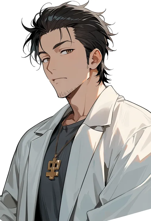 masterpiece, best quality, score_7, safe, okabe rintarou, solo, upper body, simple background — by k3scat, made with ComfyUI