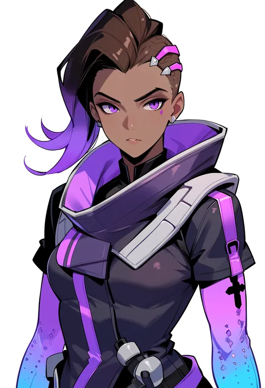 masterpiece, best quality, score_7, safe, sombra (overwatch), overwatch, solo, upper body, simple background — by k3scat, made with ComfyUI