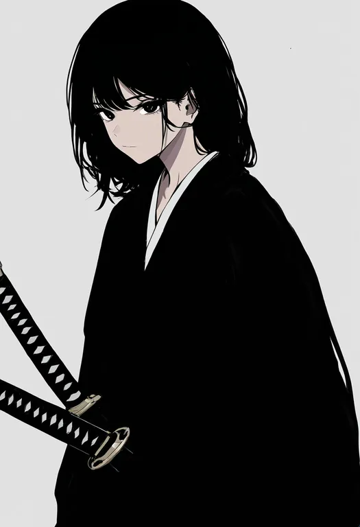 masterpiece, best quality, newest, absurdres, highres, safe, katana, 1girl, solo, simple_background — by k3scat, made with ComfyUI