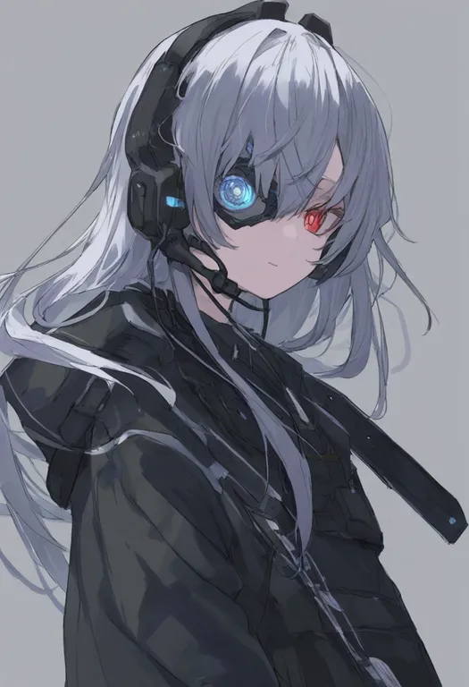 masterpiece, best quality, general, artificial eye, 1girl, solo, simple background — by k3scat, made with ComfyUI