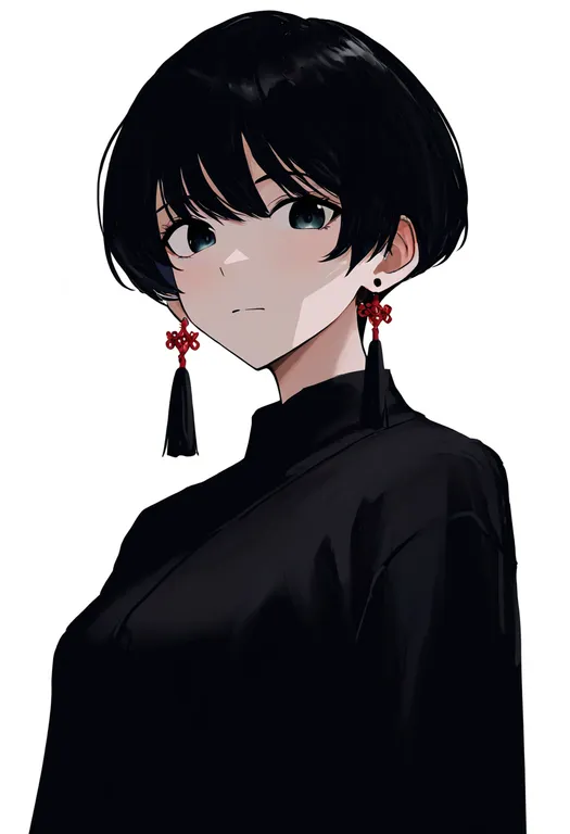 masterpiece, best quality, newest, absurdres, highres, safe, tassel_earrings, 1girl, solo, simple_background — by k3scat, made with ComfyUI