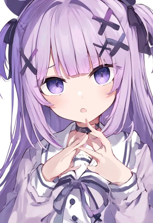 masterpiece, best quality, general, x hair ornament, 1girl, solo, simple background — by k3scat, made with ComfyUI