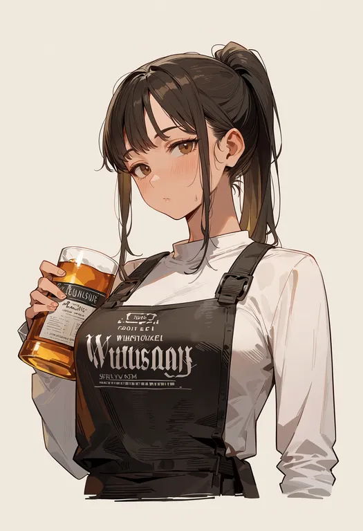 masterpiece, best quality, score_7, safe, whiskey, 1girl, solo, upper body, simple background — by k3scat, made with ComfyUI