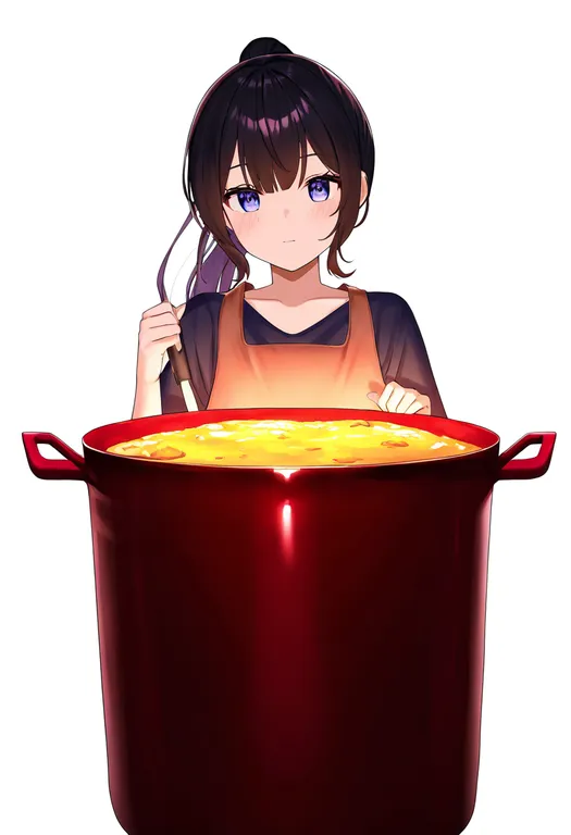 masterpiece, best quality, newest, absurdres, highres, safe, cooking_pot, 1girl, solo, simple_background — by k3scat, made with ComfyUI