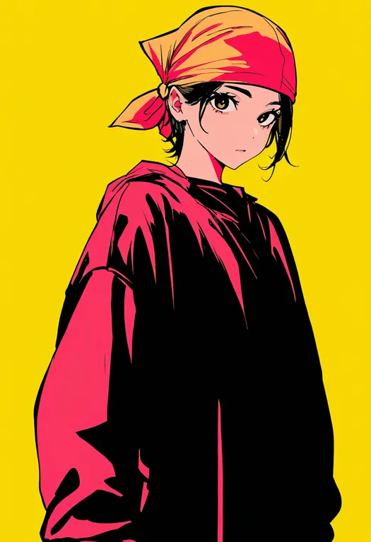 masterpiece, best quality, newest, absurdres, highres, safe, yellow_bandana, 1girl, solo, simple_background — by k3scat, made with ComfyUI