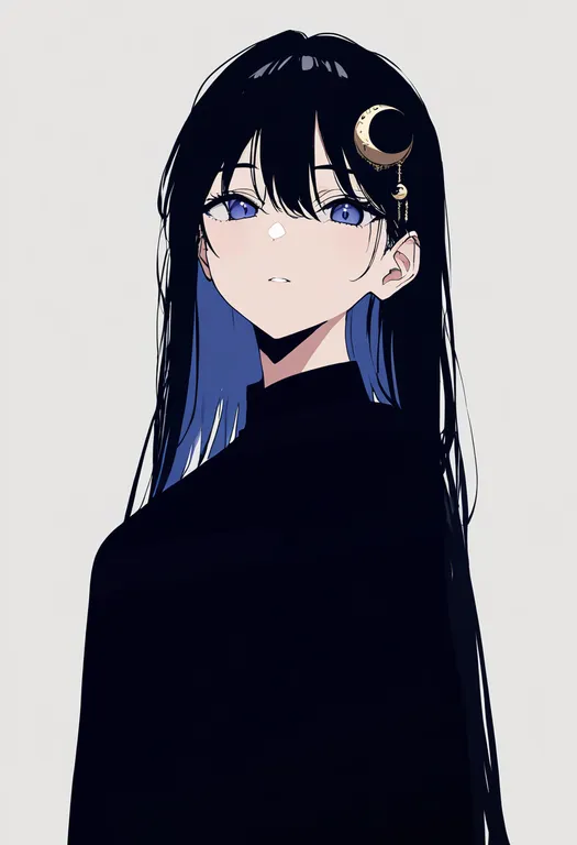masterpiece, best quality, newest, absurdres, highres, safe, crescent_hair_ornament, 1girl, solo, simple_background — by k3scat, made with ComfyUI