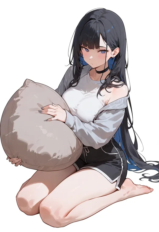 masterpiece, best quality, score_7, safe, cushion, 1girl, solo, simple background — by k3scat, made with ComfyUI