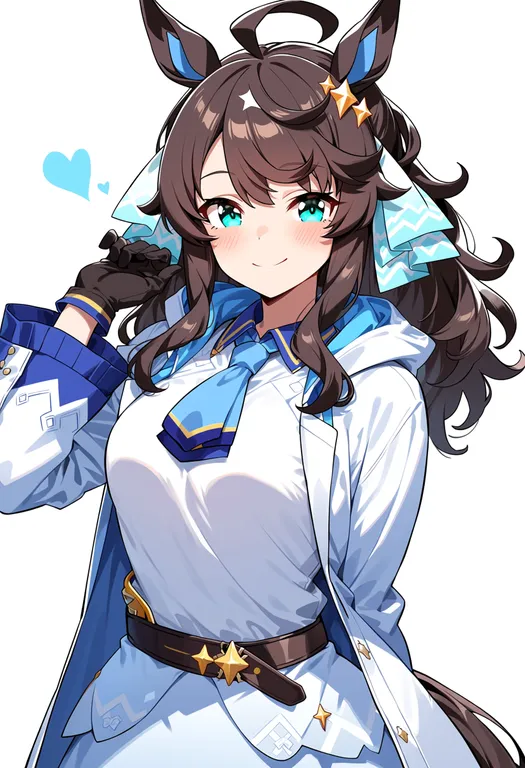 masterpiece, best quality, score_7, safe, daring tact (umamusume), umamusume, solo, upper body, simple background — by k3scat, made with ComfyUI