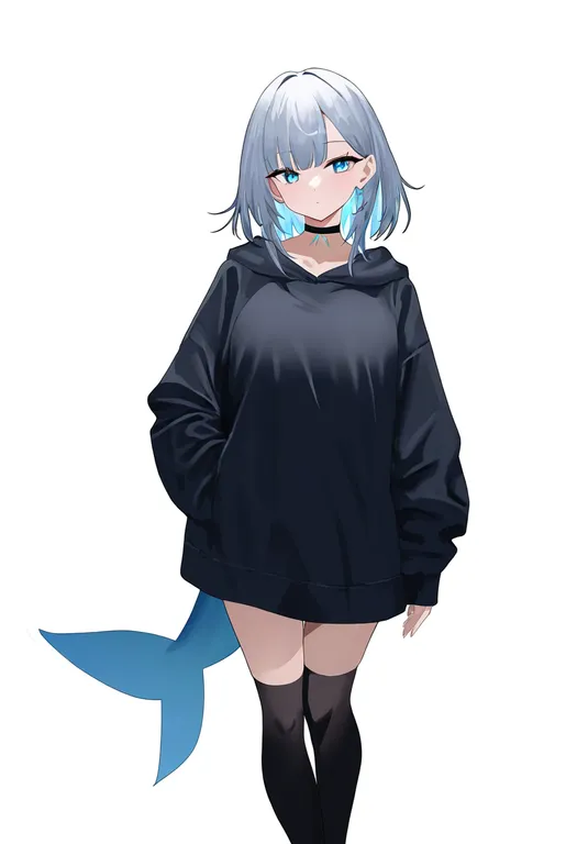 masterpiece, best quality, newest, absurdres, highres, safe, shark_tail, 1girl, solo, simple_background — by k3scat, made with ComfyUI