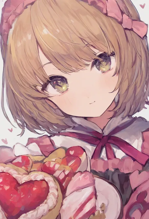 masterpiece, best quality, general, heart-shaped food, 1girl, solo, simple background — by k3scat, made with ComfyUI