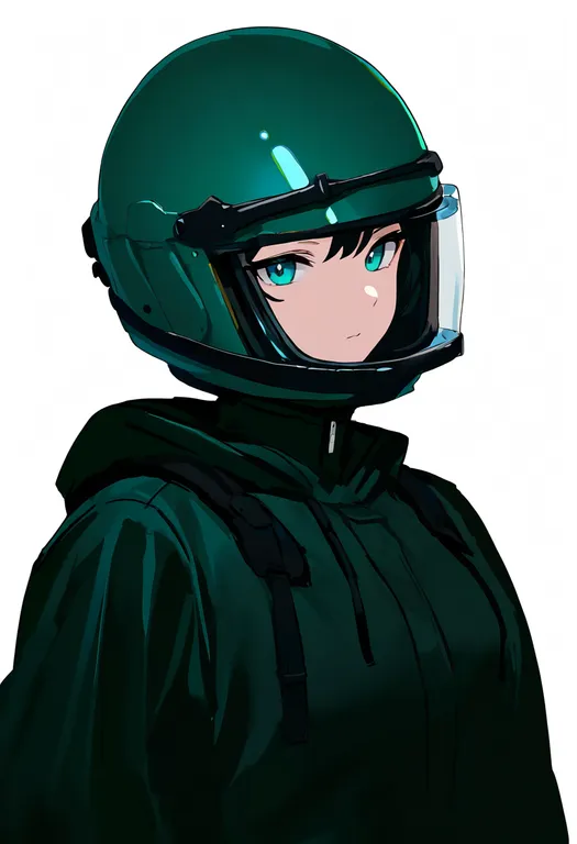 masterpiece, best quality, newest, absurdres, highres, safe, green_helmet, 1girl, solo, simple_background — by k3scat, made with ComfyUI