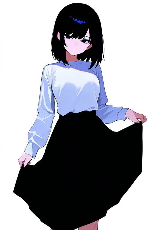 masterpiece, best quality, newest, absurdres, highres, safe, skirt_hold, 1girl, solo, simple_background — by k3scat, made with ComfyUI
