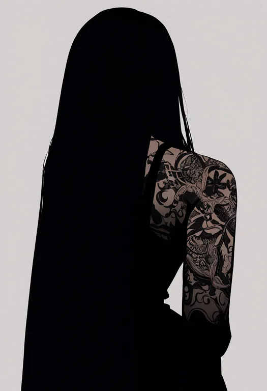 masterpiece, best quality, newest, absurdres, highres, safe, arm_tattoo, 1girl, solo, simple_background — by k3scat, made with ComfyUI
