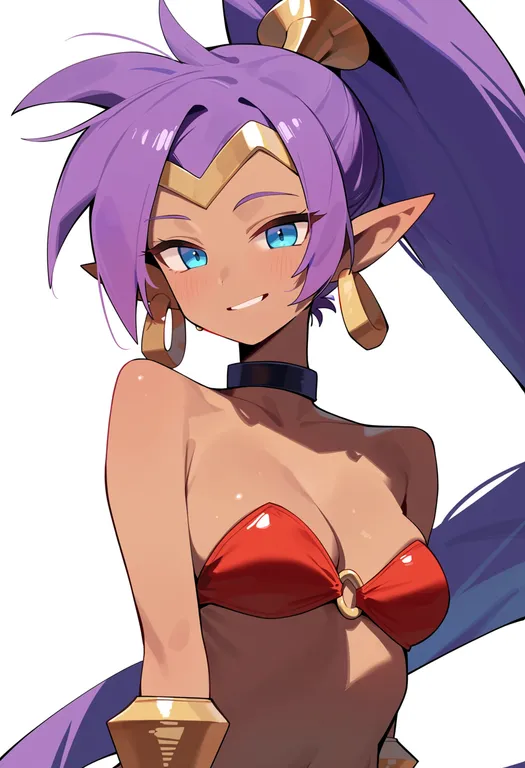 masterpiece, best quality, score_7, safe, shantae, solo, upper body, simple background — by k3scat, made with ComfyUI