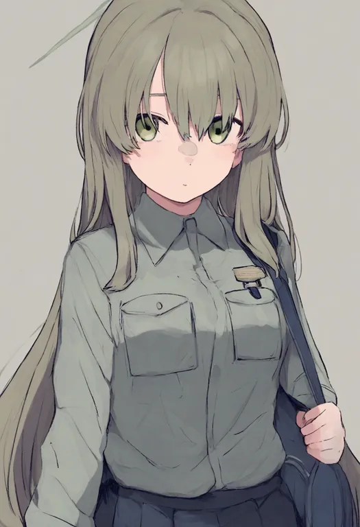 masterpiece, best quality, general, breast pocket, 1girl, solo, simple background — by k3scat, made with ComfyUI