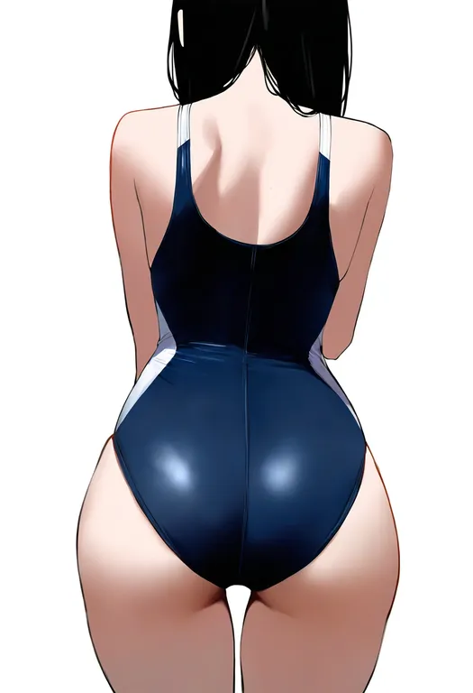 masterpiece, best quality, newest, absurdres, highres, safe, two-tone_one-piece_swimsuit, 1girl, solo, simple_background — by k3scat, made with ComfyUI