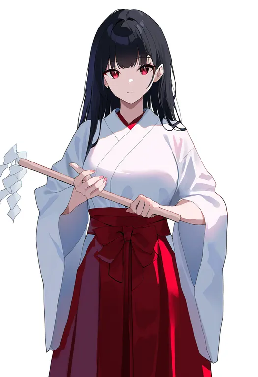 masterpiece, best quality, newest, absurdres, highres, safe, gohei, 1girl, solo, simple_background — by k3scat, made with ComfyUI