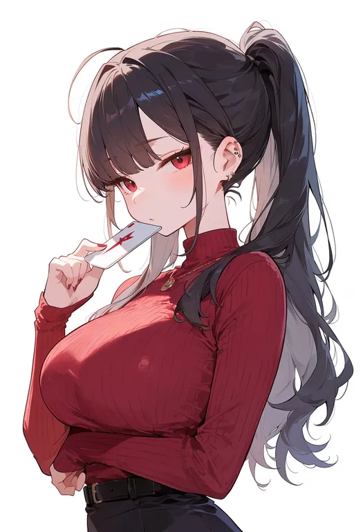 masterpiece, best quality, score_7, safe, gift card, 1girl, solo, upper body, simple background — by k3scat, made with ComfyUI