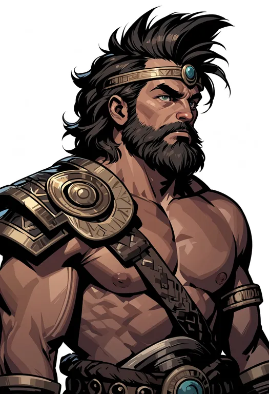 masterpiece, best quality, score_7, safe, heracles (mythology), mythology, solo, upper body, simple background — by k3scat, made with ComfyUI
