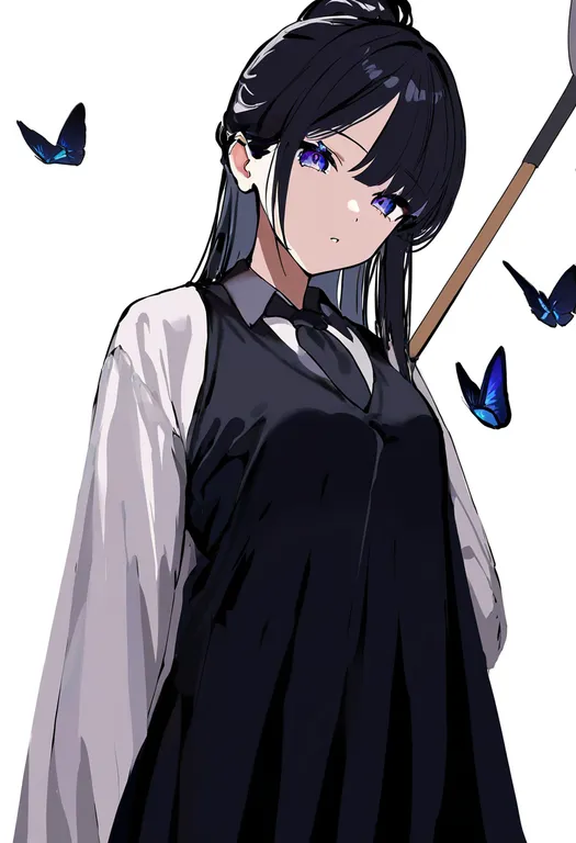 masterpiece, best quality, newest, absurdres, highres, safe, butterfly_net, 1girl, solo, simple_background — by k3scat, made with ComfyUI