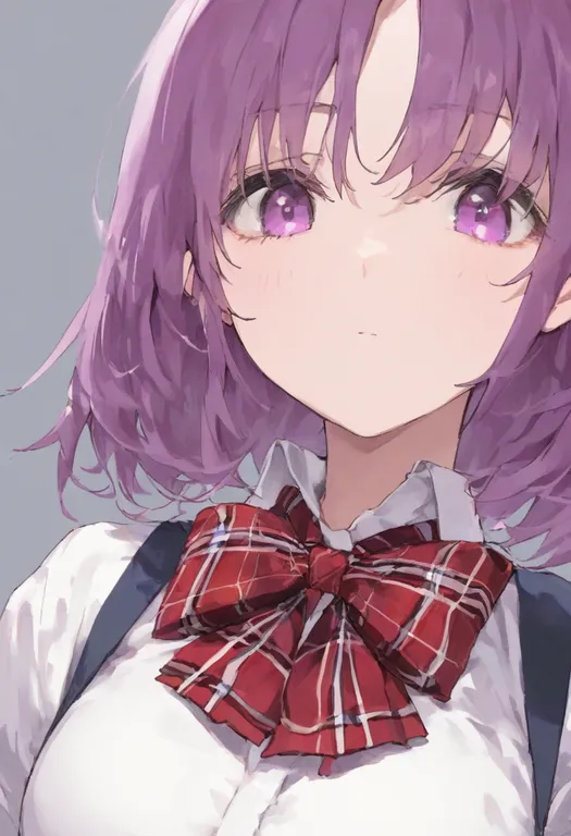 masterpiece, best quality, general, plaid bow, 1girl, solo, simple background — by k3scat, made with ComfyUI