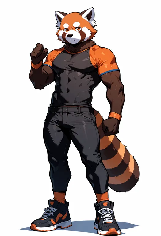 masterpiece, best quality, score_7, safe, red panda boy, 1boy, solo, simple background — by k3scat, made with ComfyUI