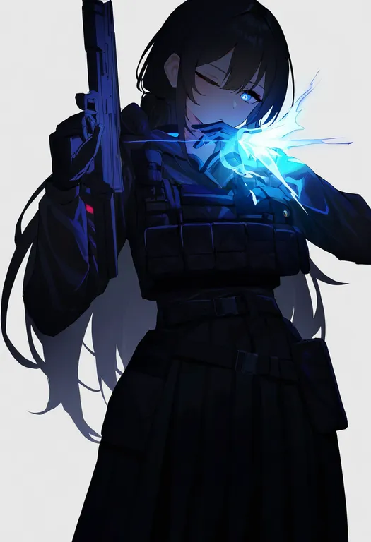 masterpiece, best quality, newest, absurdres, highres, safe, energy_gun, 1girl, solo, simple_background — by k3scat, made with ComfyUI