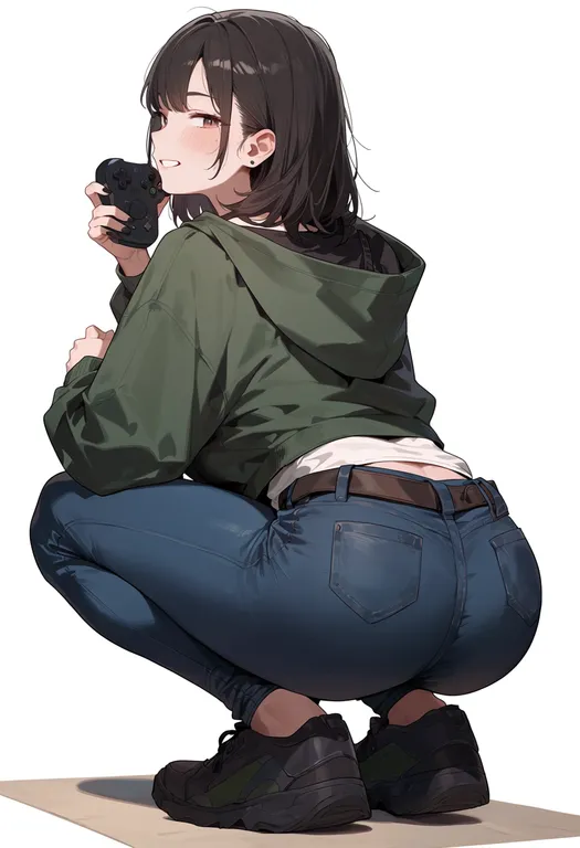 masterpiece, best quality, score_7, safe, gamepad, 1girl, solo, simple background — by k3scat, made with ComfyUI